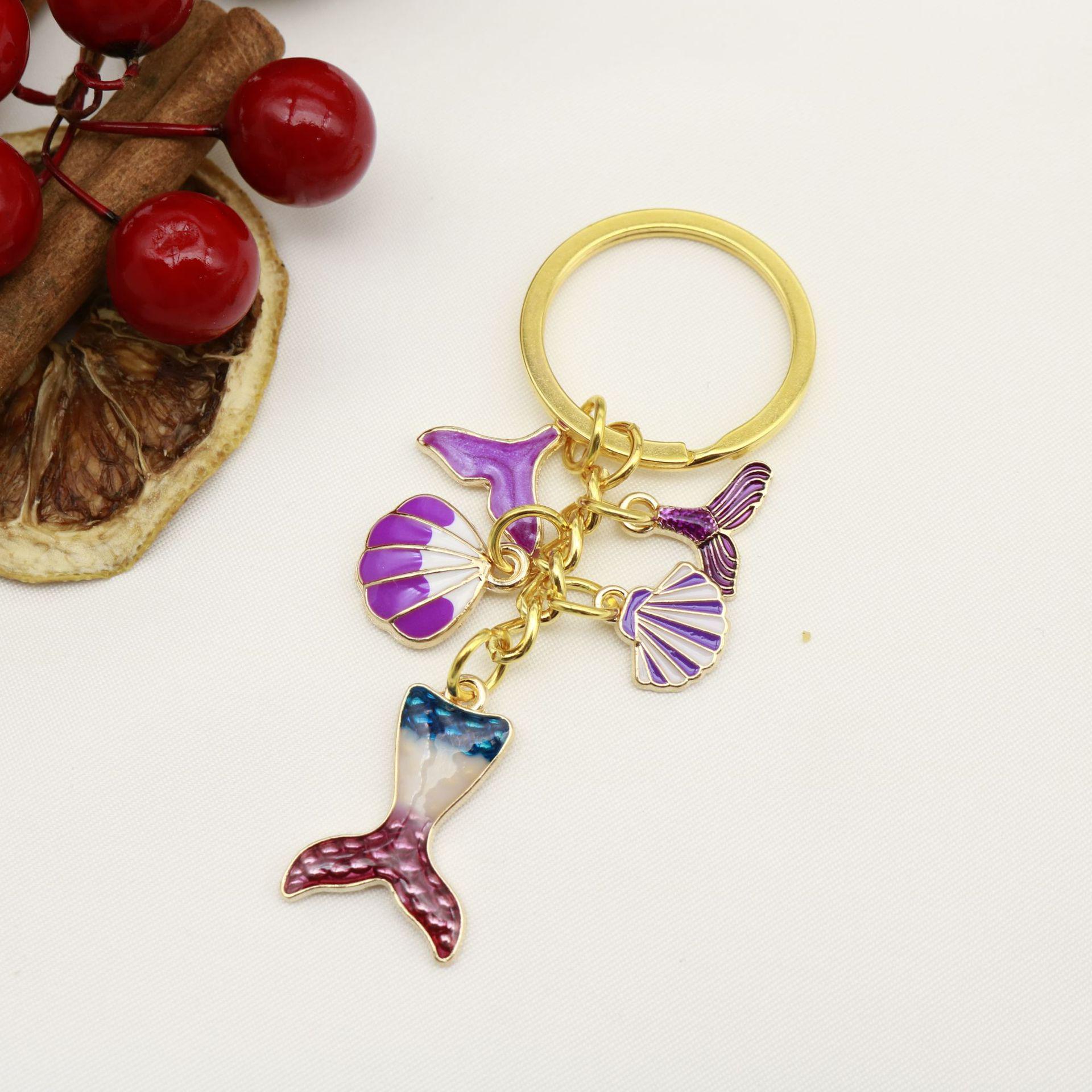 Mermaid Tail & Starfish Keychain Pendant with Pearl Ornament for Girls Bags