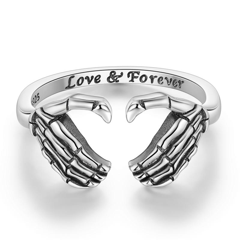 Original Copper Sparking Skeleton Hand Heart-Shaped Open Rings For Women Girls Jewelry Birthday Anniversary Gifts