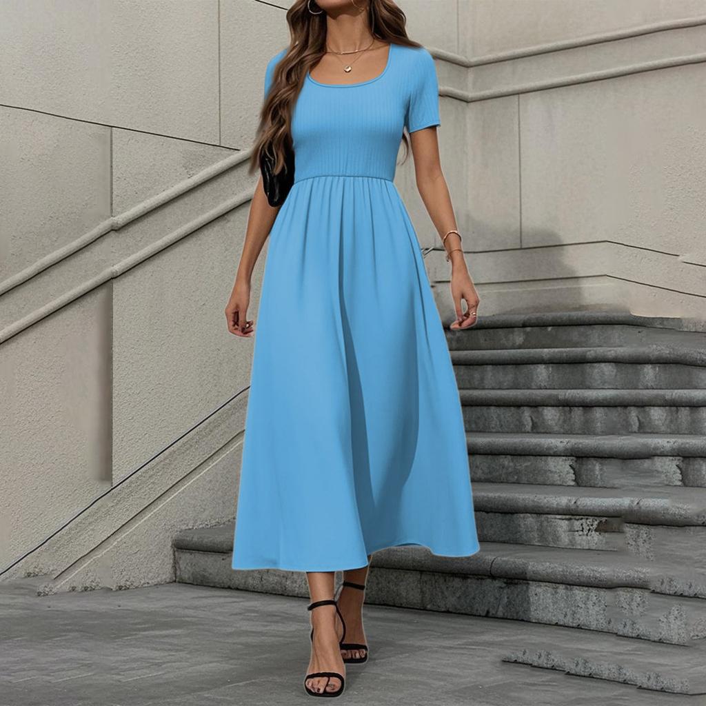 Women's Fashion Casual Short Sleeve Round Neck Splicing Elegant Temperament Dress