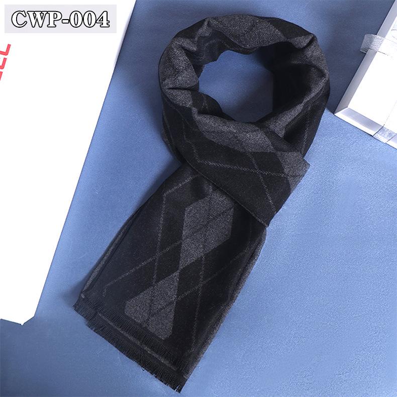 2025 Winter Men's Black Grey Plaid Imitation Cashmere Scarf
