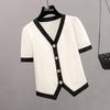 Women's Color-Block V-Neck Short Sleeve Slim Fit Shirt