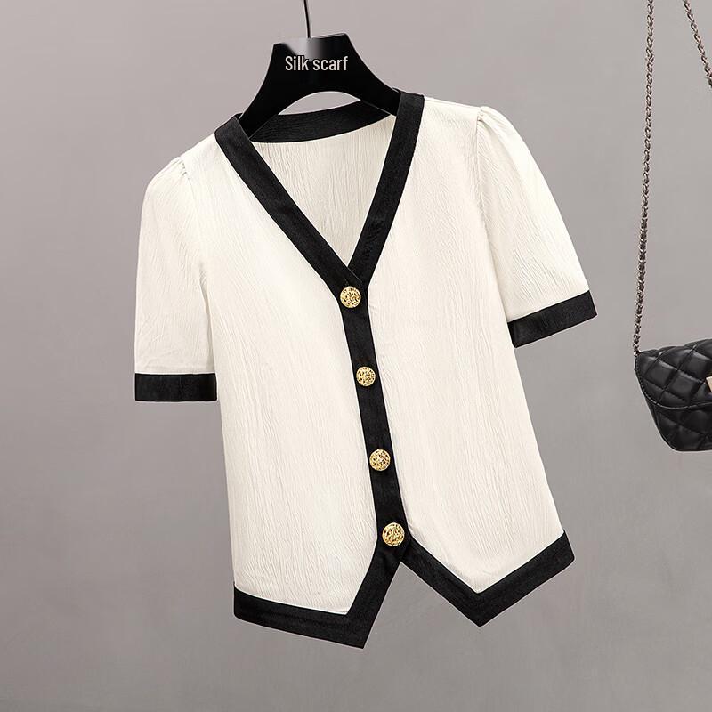 Women's Color-Block V-Neck Short Sleeve Slim Fit Shirt