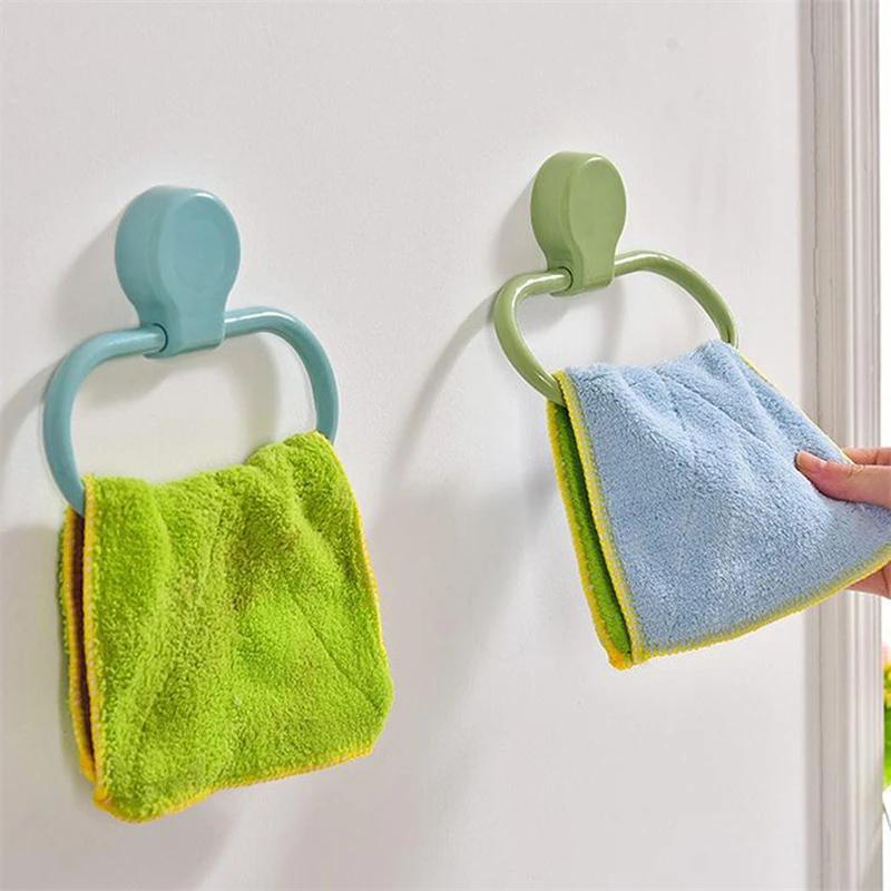 Wall Mounted Rack Bathroom Hanging Washcloth Storage Ring Towel Rack Punch-Free Towel Storage Rack Wall-Mounted
