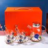 Colored Enamel Flower Glass Tea and Coffee Cup Set for Home and Office