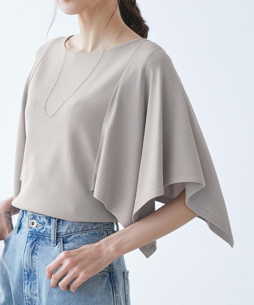 ROPE PICNIC Knit Pullover UV Cool to the Machine Scarf Sleeve Gray [Easy Care, Protection, Touch, Washable] Knit, Women's, (09)
