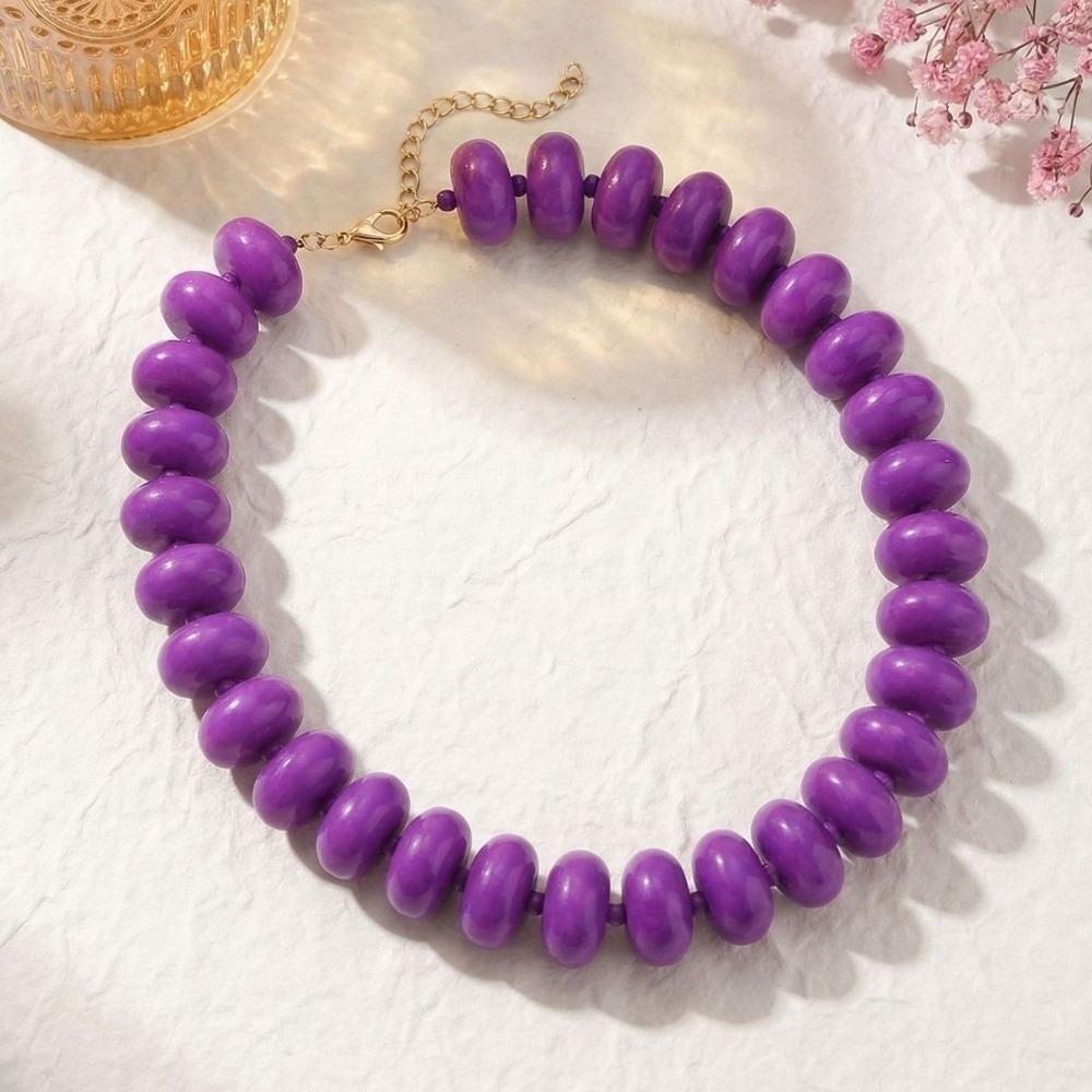 

Chunky Acrylic Choker Colorful Statement Clavicle Chain Casual Beaded Necklace Summer фіолетовий