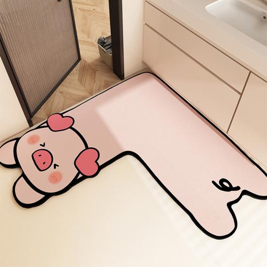 Diatom Mud Floor Mat Cartoon Animal Shape L-Shaped Design Water Absorbent