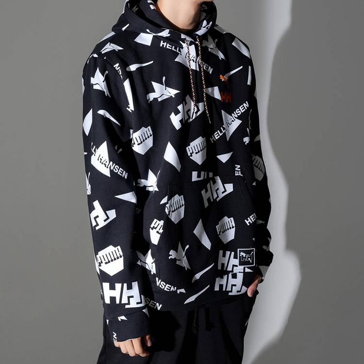 Puma x Helly Hansen Full Logo Print Hoodie Men Tops Black 597449-01