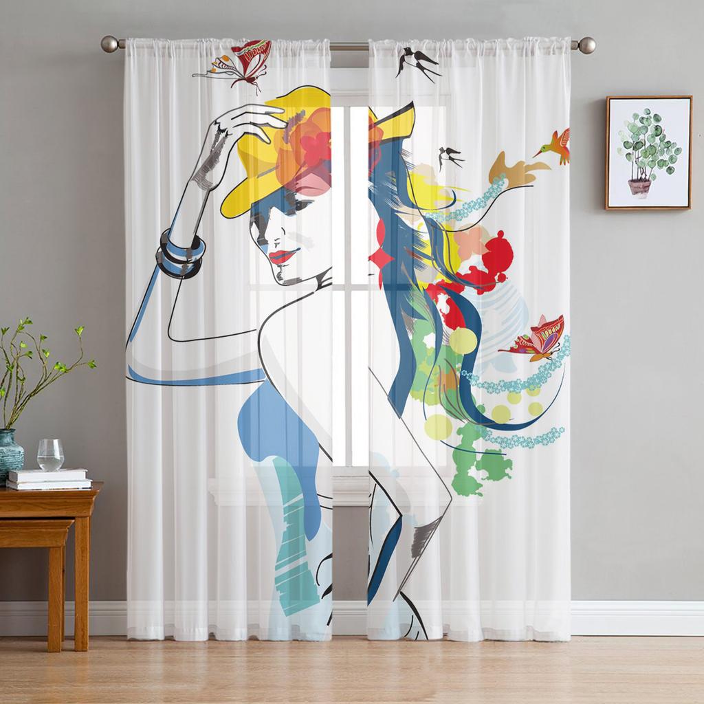 Colorful Tulle Curtains For Living Room Fashion Girl Home Decor Sheer Voile Window Kitchen Curtain