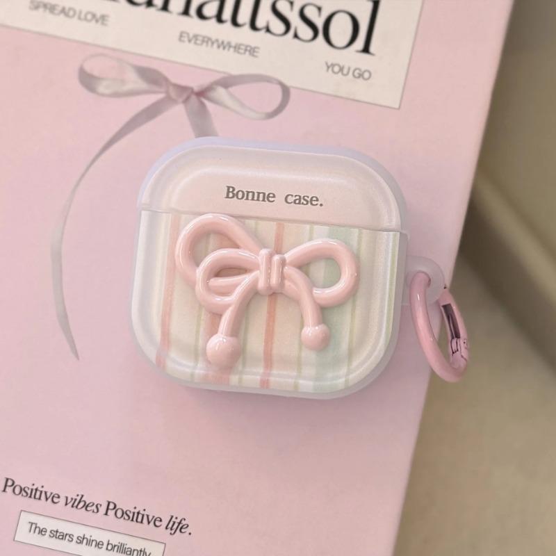 Koreanische gestreifte 3D-Schleifen-Kabellose Kopfhörerhülle für AirPods Pro 3 2 Headset Schutzhülle Für AirPods 4 3 2 1 Mit Schlüsselanhänger