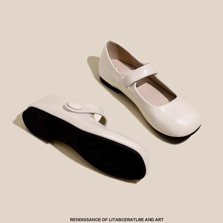 French Round Head Soft Bottom Flat Bottom Mary Jane Women's Shoes Light Mouth Apricot Red Jk Small Leather Shoes Comfortable Single Shoes Women's Skir