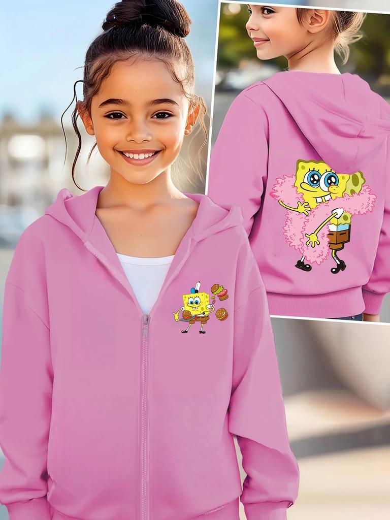 Jellyfish Fields SpongeBob Zippered Hoodie Kids Summer Cute Cartoon Crewneck Boys Girls 3-14