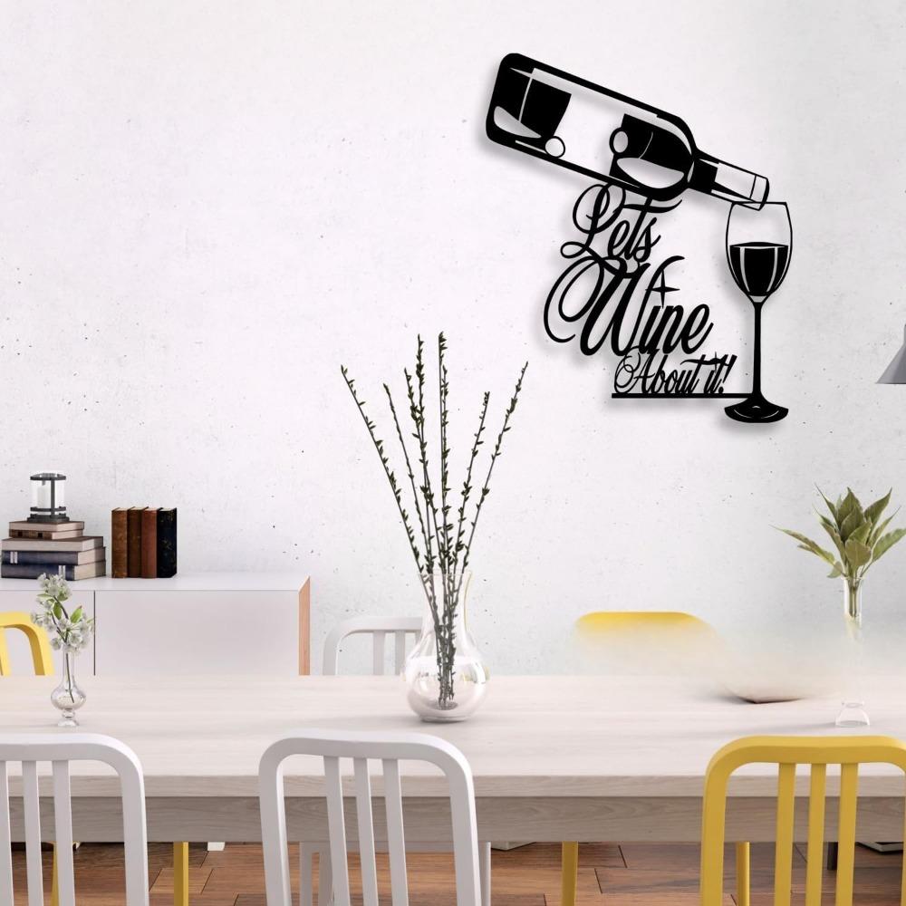Wrought Iron Wine Bottle Glass Wall Decor Black Art for Home Living Room Bar