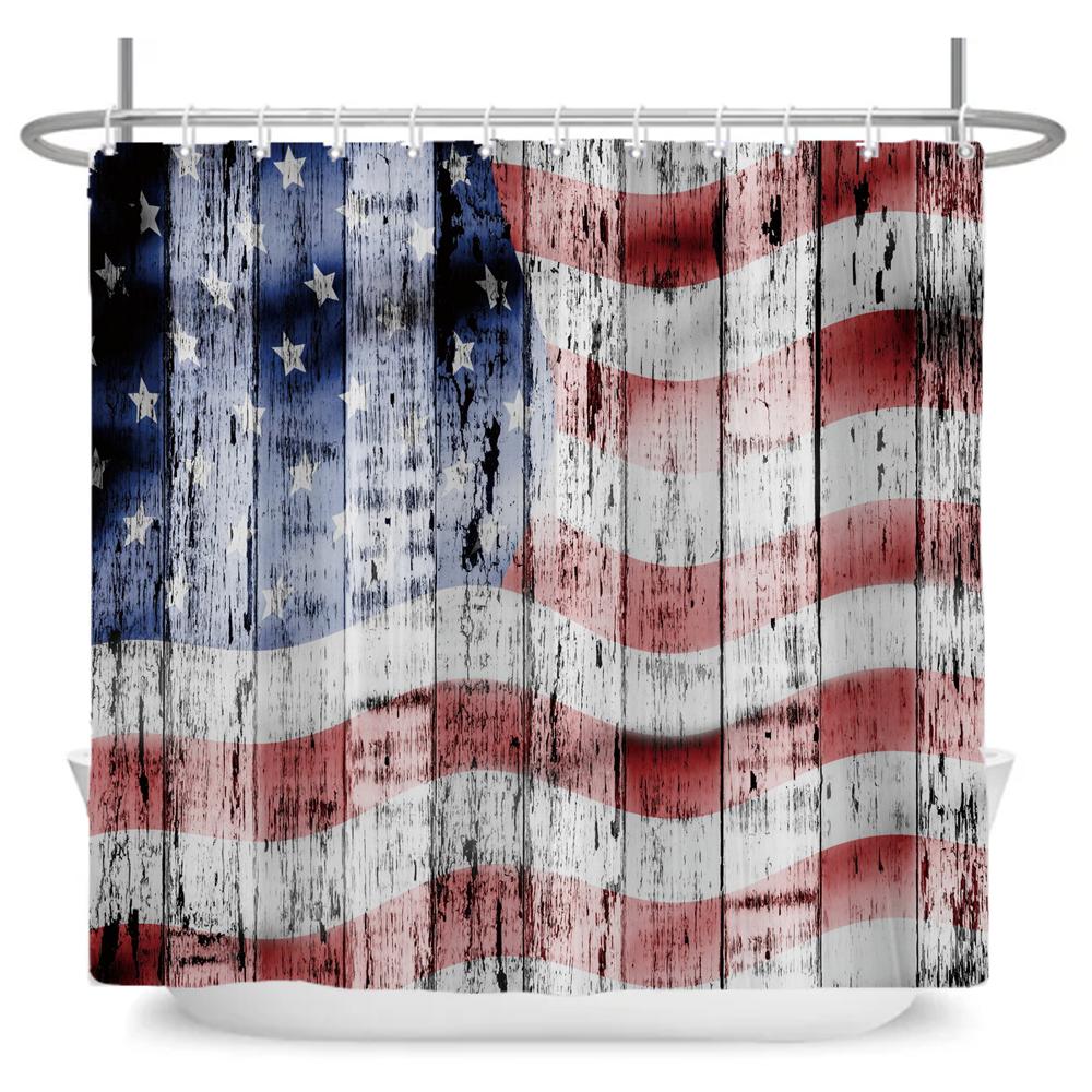 Tenda da Doccia Stampata con Bandiera Stile Americano Tende da Bagno Poliestere Impermeabile Tenda da Bagno con Ganci Grande formato Tessuto da Parete