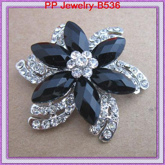 Retro Crystal Rhinestone Black Resin Flower Brooch Scarf Buckle B536 Unisex