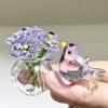Niedliche Mini-Figur Blume aus Kunstkristall, mundgeblasenes Glas-Bouquet, Sammlerstück, kleines Blumenvasen-Ornament mit Biene/Vogel für Heim- und Büro-Tischdekoration