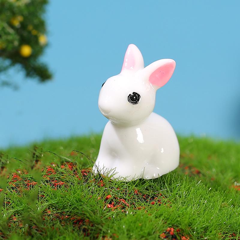 

Exquisite White Rabbit Resin Ornaments - Little Ears Micro-Landscape Crafts білий