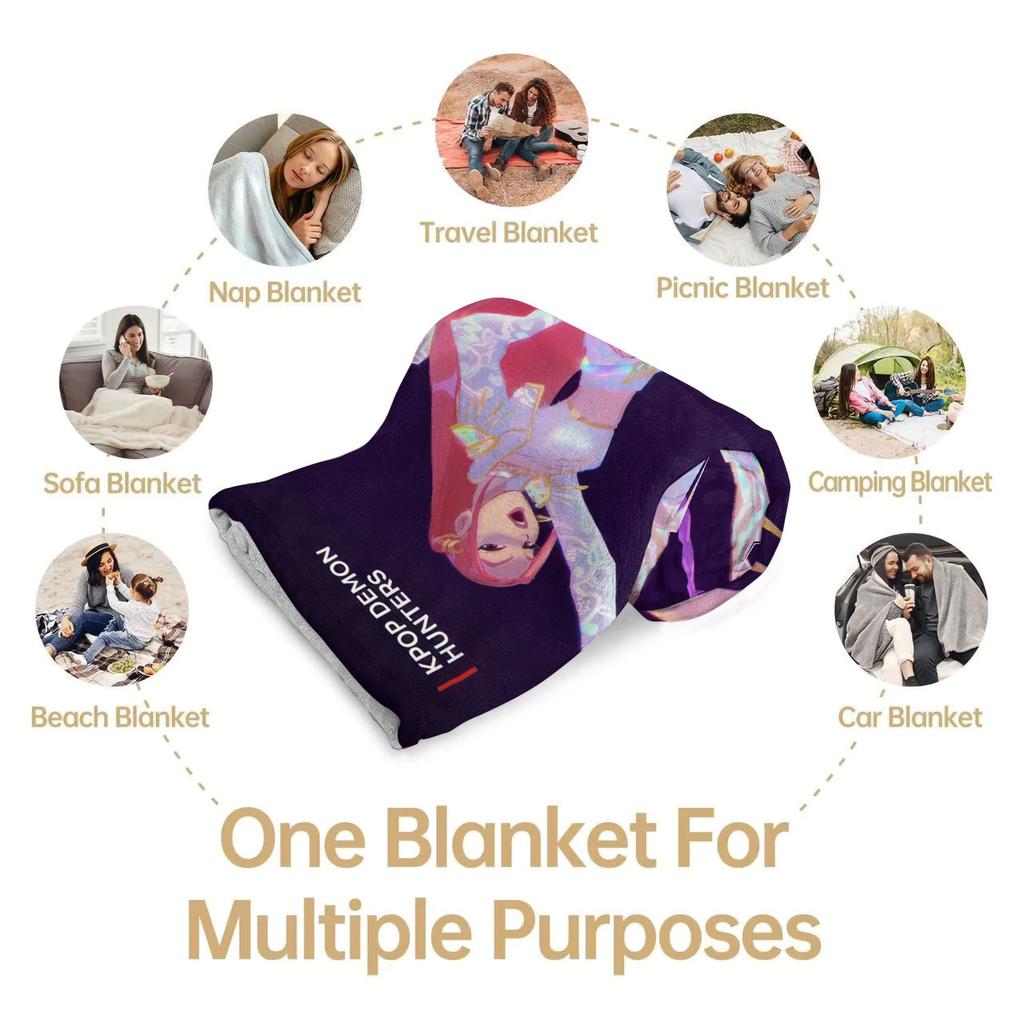 KPop D-Demon H-Hunters Stage Flannel Blanket Hot Anime Soft Warm Throw for Sofa Bed Cover Camping Travel Multifunctional Blanket