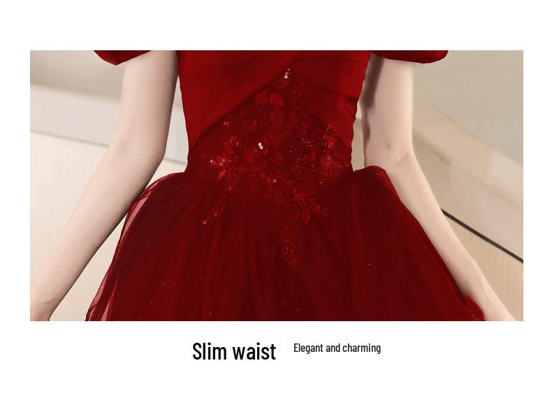 2025 Luxury Red Bridal Toasting Dress: New Style Long Evening Gown for Engagements and Weddings