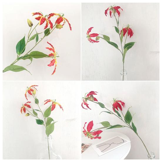 Artifical Lily Flowers with 3 Heads Full Blooms And 2 Buds Long Stem Fake Lily Bouquet for Indoor Home Table Office Wedding Decoration
