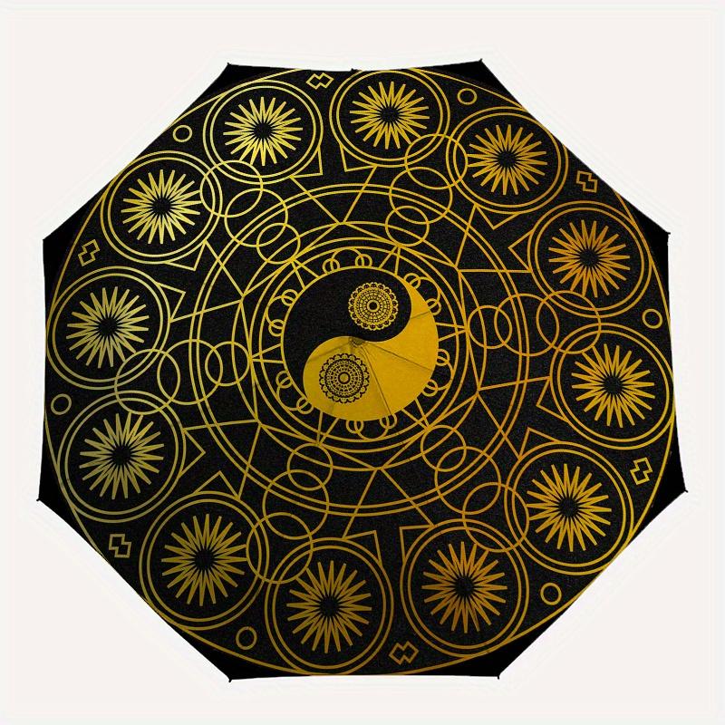 Golden Yin Yang Symbo Umbrella, Portable 3-Fold Compact Umbrella,Christmas Gift ES448