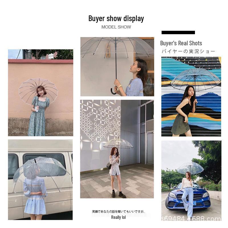 Best-Selling 8-Rib Japanese Transparent Umbrella with Curved Handle - Ideal for Sketching, Dancing, and Advertising Props