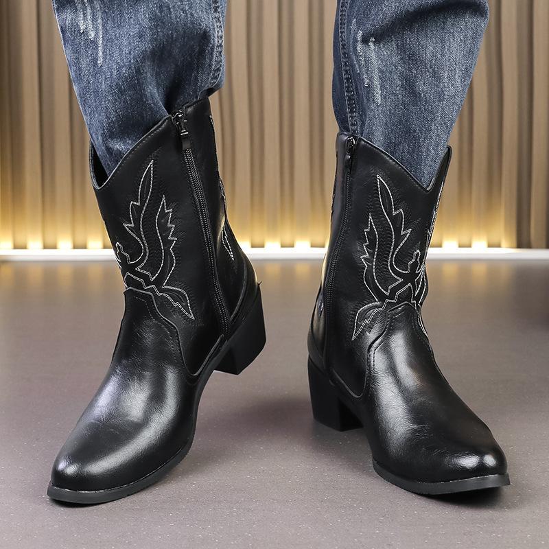 European and American Wind Locomotive Boots High-top Tooling Men's Shoes Trendy Retro Zipper Martin Boots Men's Leather Boots Large Size Outdoor Boots