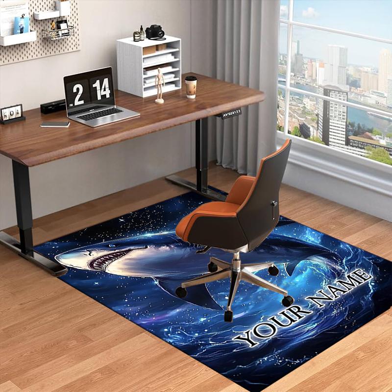 1PC Custom Name Oceanic Great White Shark Theme Floor Mat Ideal for Living Room, Game Rooms, Office, Bedroom,Floor Mat Playful Design106