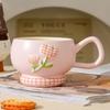 High Appearance Level Ceramic Water Cup Tulip Relief Makeup Cup with Spoon Home Adorable Minimalist Tableware Birthday Gift Mug