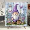 Charming Garden Gnome Shower Curtain Waterproof,Mildew-Resistant with Butterfly and Flower Design for a Whimsical Bathroom Decor