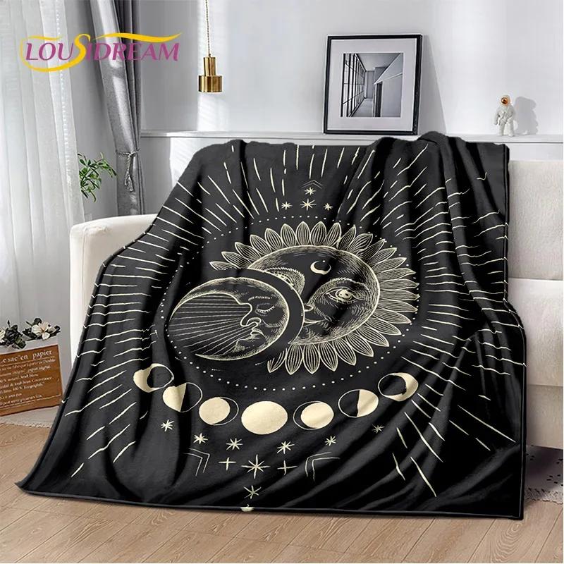 Misteriosa Manta de Franela Suave con Mandala del Sol y la Luna del Tarot para Camas, Dormitorio, Sofá, Picnic, Manta de Tiro para Ocio al Aire Libre, Regalo