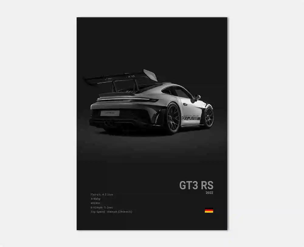 Pop Black And White German Luxury Sports Car Poster Wall Art 911 GT3 RS Turbo Canvas Print Garage Living Room Decor