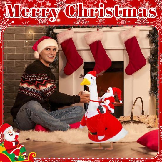 Christmas Mrs Claus Goose Outfits for 23 Inch Cement or Plastic Porch Goose Holiday Goose Red Velvet Dress with Hat for Outdoor Yard Lawn Decor