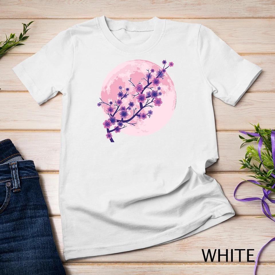Japanese Aesthetic Pink Moon Cherry Blossom Sakura Flowers Unisex T-shirt 12 S