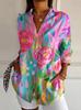 Women's Spring Summer 3D Printed Collared Shirt, Colorful Mosaic Ethnic Geometric Boho Vintage Blouse