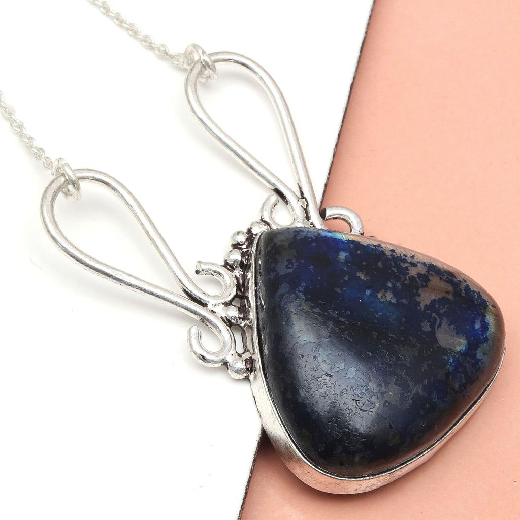 Labradorite Necklace Blue Silver Natural Beads  Gifted Pendant Cts