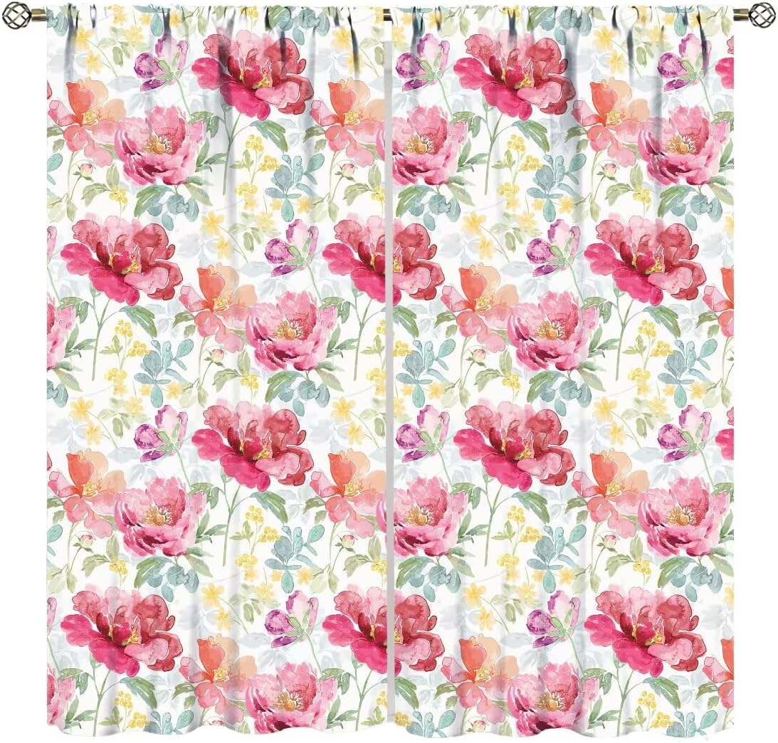 

Flowers Birds Curtains,Vintage Floral Garden Window Treatments For Bedroom Living Room Kitchen Home Décor Drapes 2 Panels Set 53x116CM-2PC