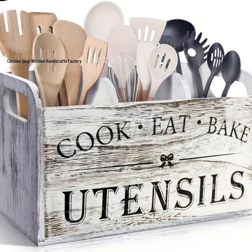 Solid Wood Kitchen Utensil Organizer: Tableware, Knife, Fork, Chopstick Storage Box