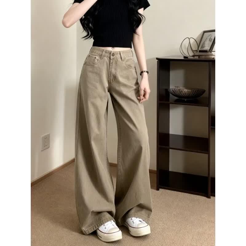 Soft Denim High-Waist Wide-Leg Mop Pants M