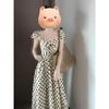 Retro black and white polka dot hollow small flying sleeve dress gentle temperament beautiful unique waist a word long dress