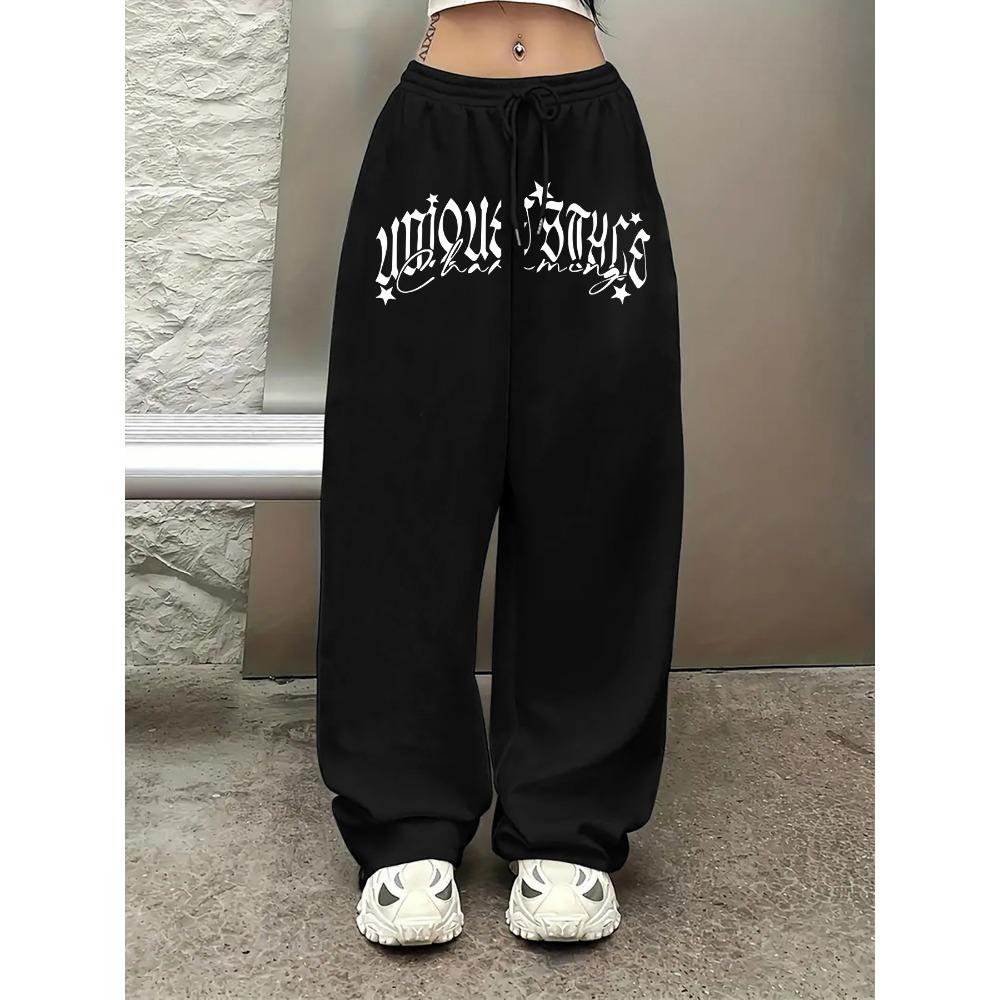 Повседневные спортивные брюки с принтом, брюки с широкими штанинами и кулиской на талии, изготовленные из полиэстера, модные спортивные брюки в хип-хоп уличном стиле S