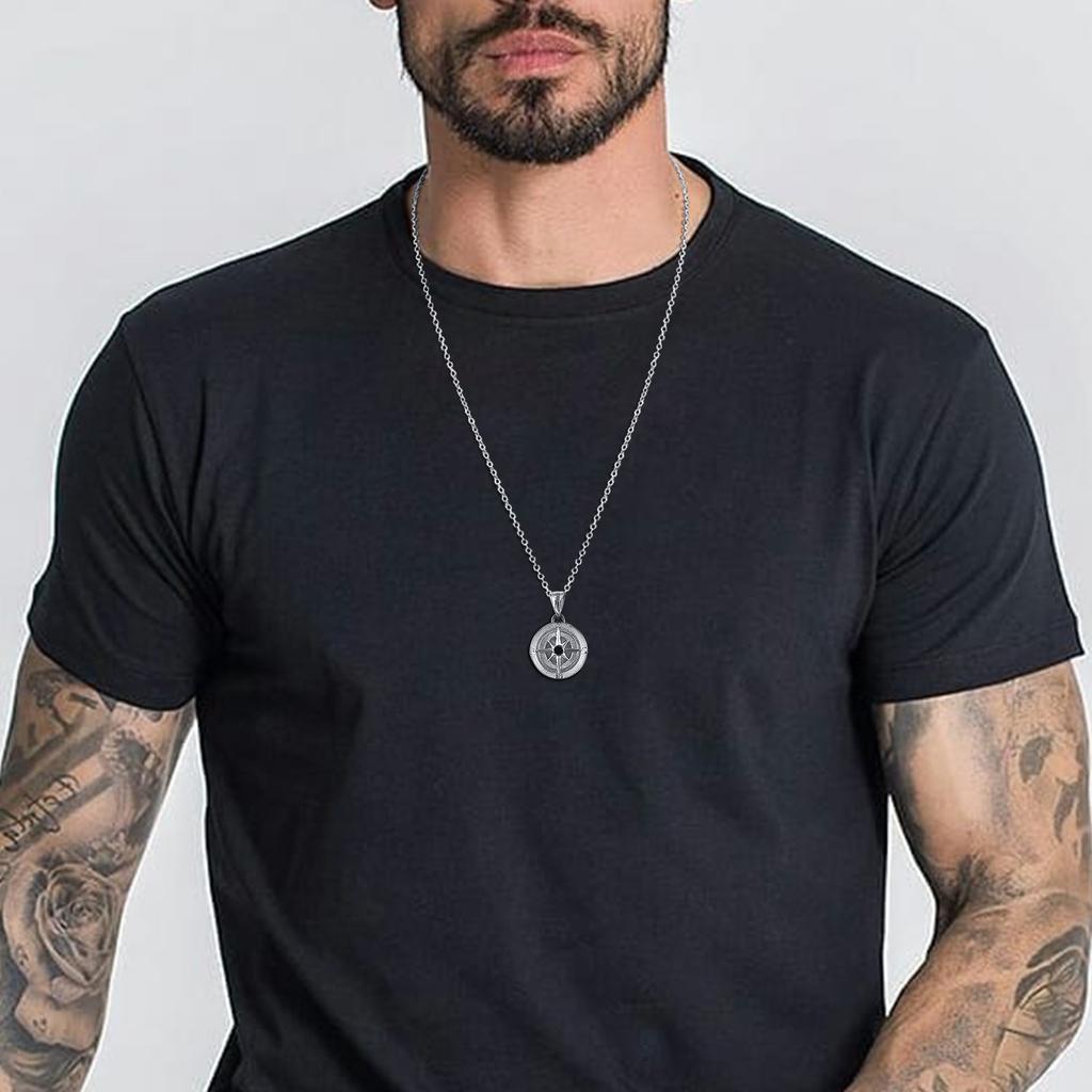 Vnox Cool Fashion Compass Pendant Necklaces for Men,Stainless Steel Double Layered Cuban/Rope/Figaro Chain Collar Jewelry Gift