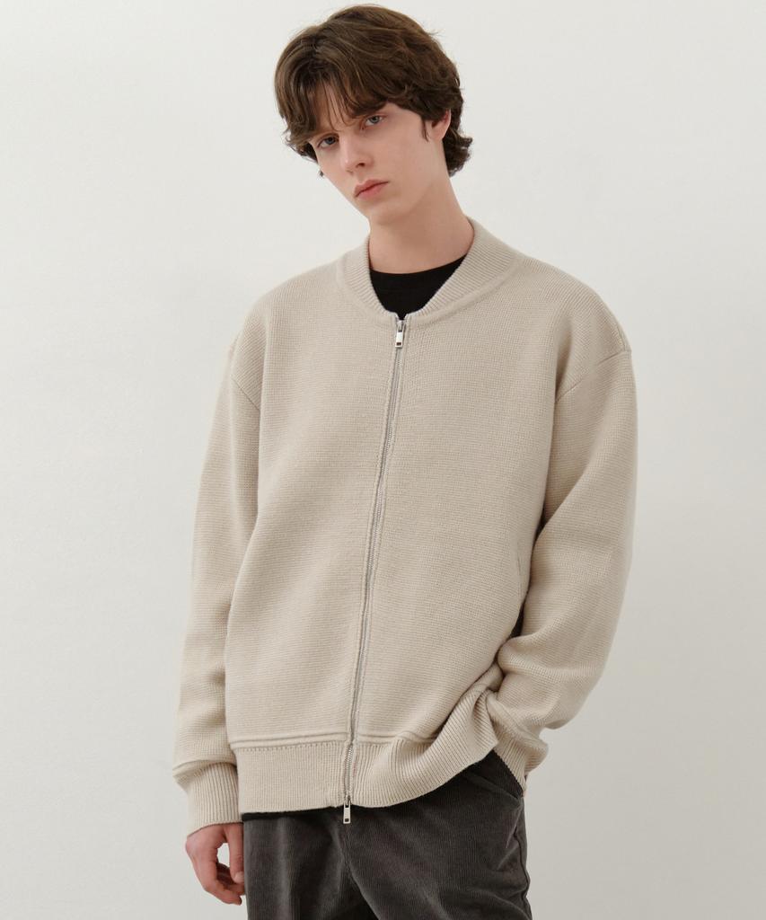 Wednesday Oasis Varsity Wool Blend Two-Way Knit Zip-Up_Beige(Wc25-Kn42)