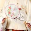 China Fan  Semi-Transparent Long Handle Tassel Dance Fan Female Costume Hanfu Cheongsam Embroidery Small Round Fan
