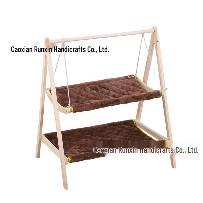 Cat Double-Layer Hammock Bed - Solid Wood Cradle & Swing House