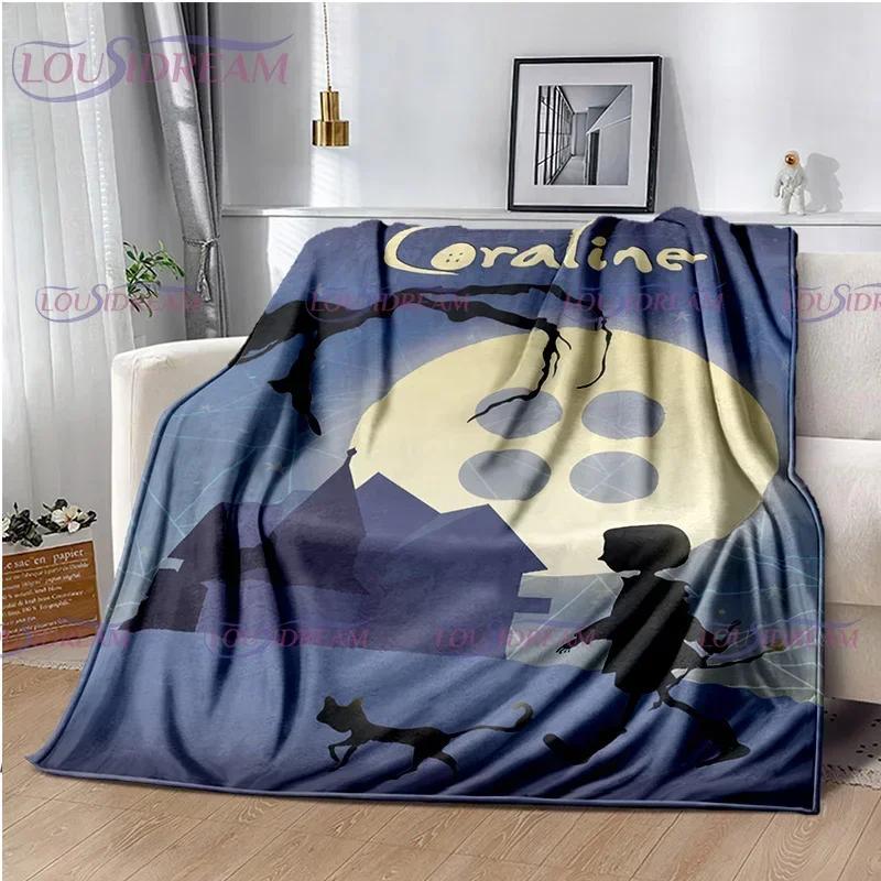 Decke mit Coraline-Druck im gotischen Stil, Animation, Kinderdecke, Familie, Nickerchen, Sofadecke, Bett, warme Decke, weiche Tagesdecke