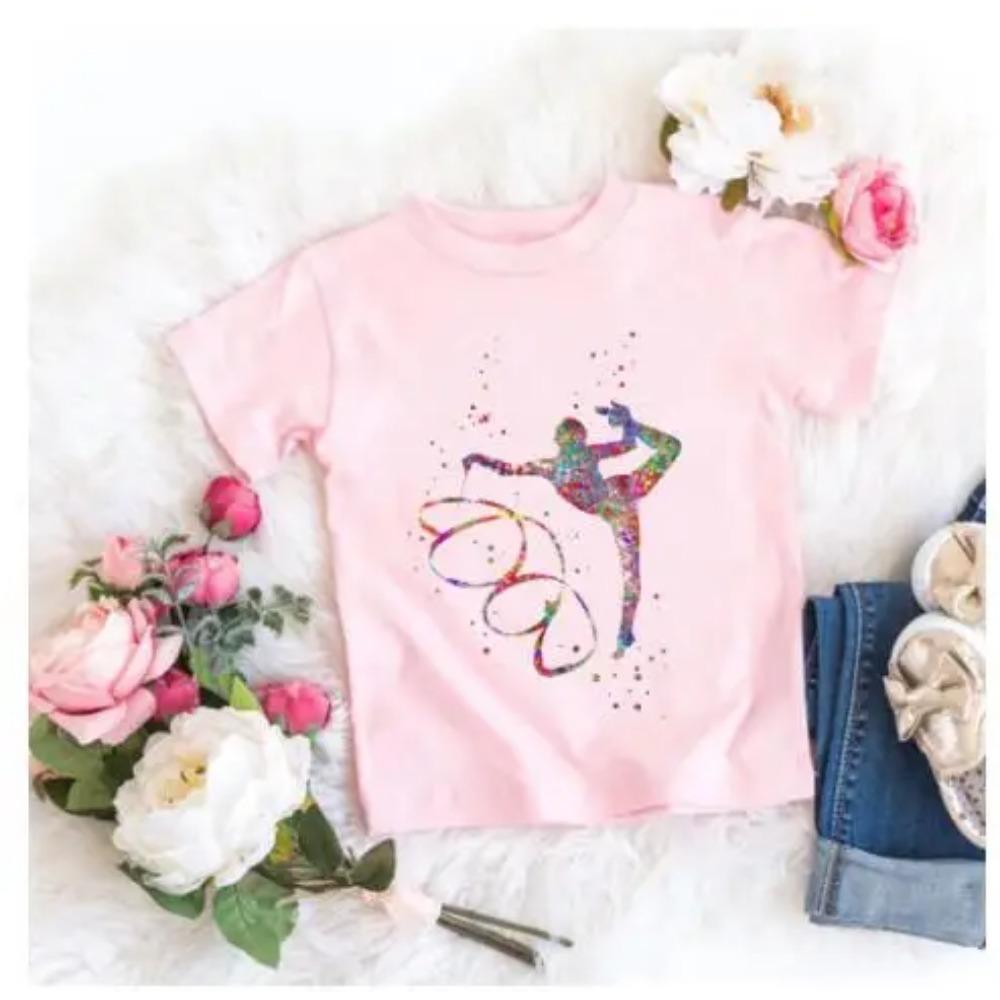 Kids Summer Short Sleeve T-Shirts Watercolor Gymnastics Art Graphics Print Girls GYM Lover Birthday Gift T-shirt
