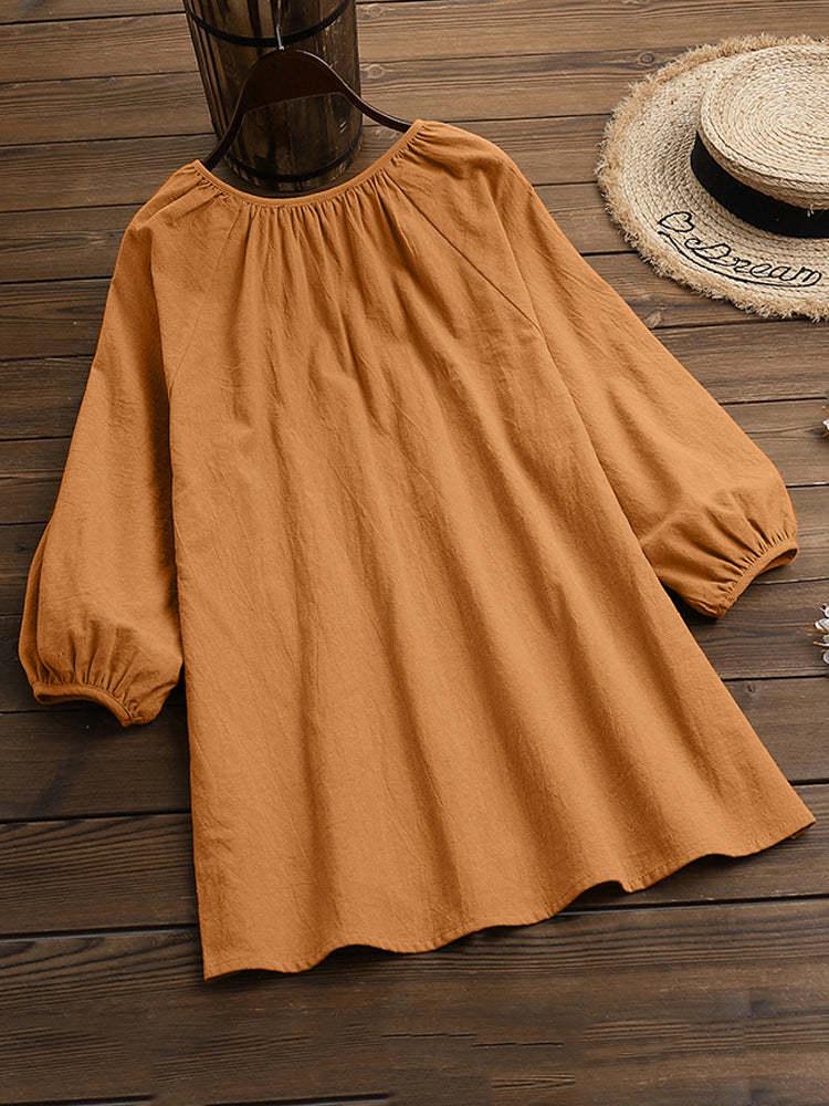 2022 Spring Casual Urban Cotton Crew Neck Loose Fit Women's Pullover Shirt