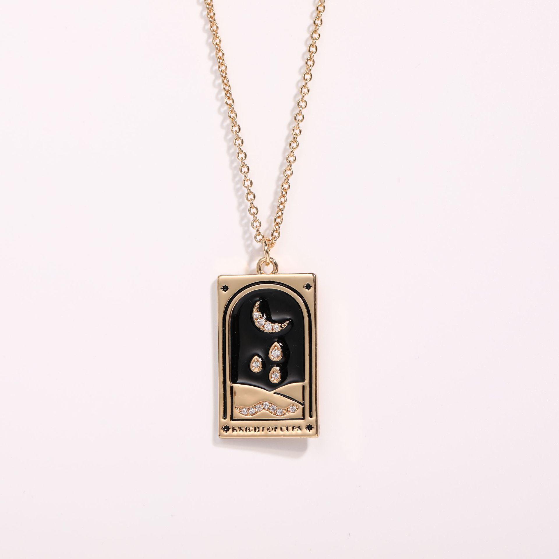 Sun Moon Stars Tarot Necklace: Knight of Cups & Queen Elements with Oil Pendant