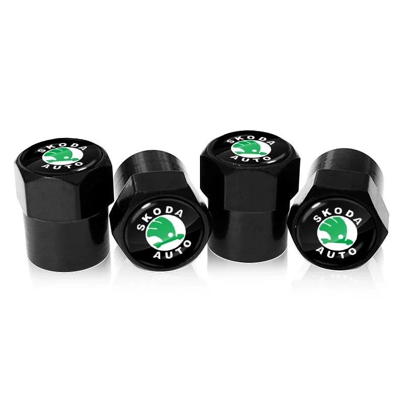 CXUX8 Car Wheel Tire Valve Stems Cap With Keychain Keyring Badge For Skoda A2 Octavia Superb Rapid Kodiaq Karoq Fabia Kamiq Roomster